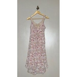 Aryeh Floral Boho Midi Dress Beaded Neckline Pink Sleeveless Size M